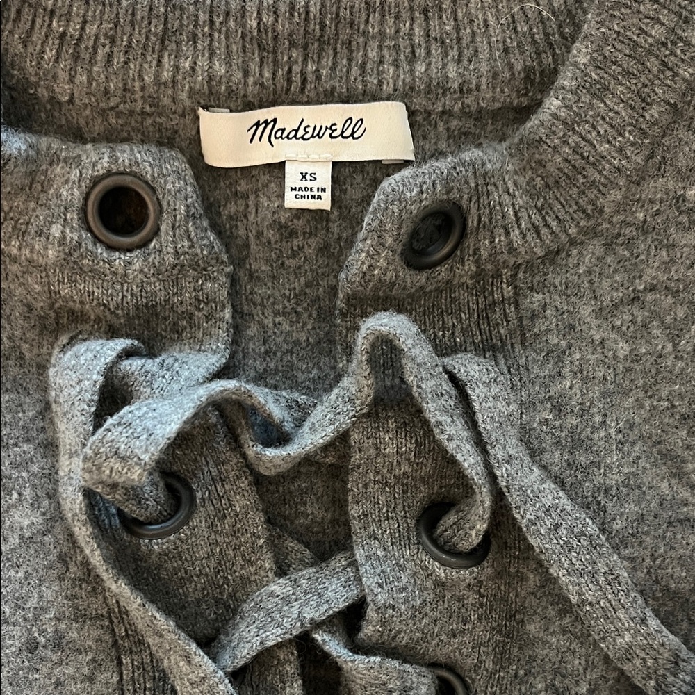 Madewell Charcoal Lace-Up Knit Top